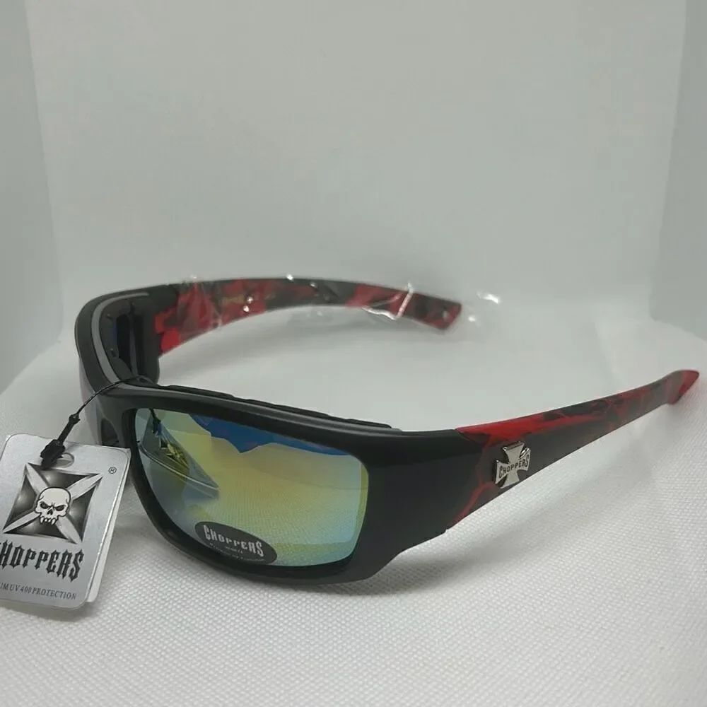 Choppers Padded Flame Mirrored Lens Sunglasses